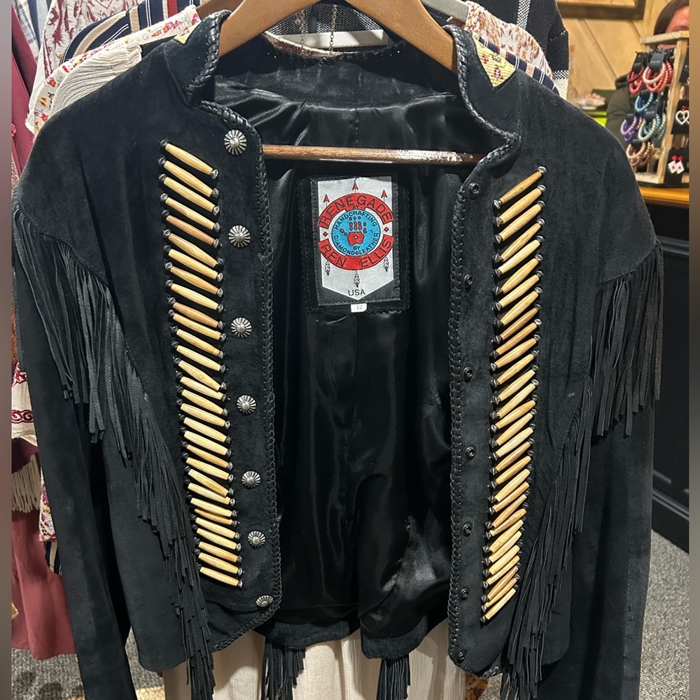 Vintage black fringe native jacket